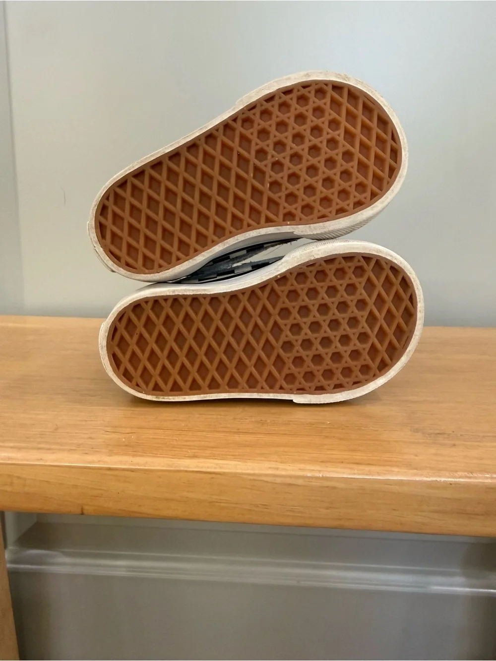 Toddler Black and Cream Checkerboard Slip-On Old Skool Vans with Velcro Straps